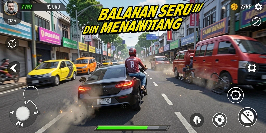 Screenshot gameplay 77RP menampilkan aksi balapan yang mendebarkan.