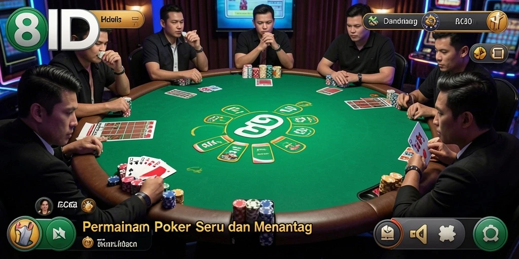 Tampilan gameplay poker menarik di 8ID, penuh aksi dan strategi.
