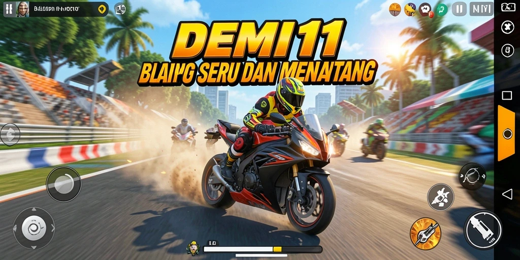 Screenshot menampilkan aksi balapan motor yang mendebarkan.
