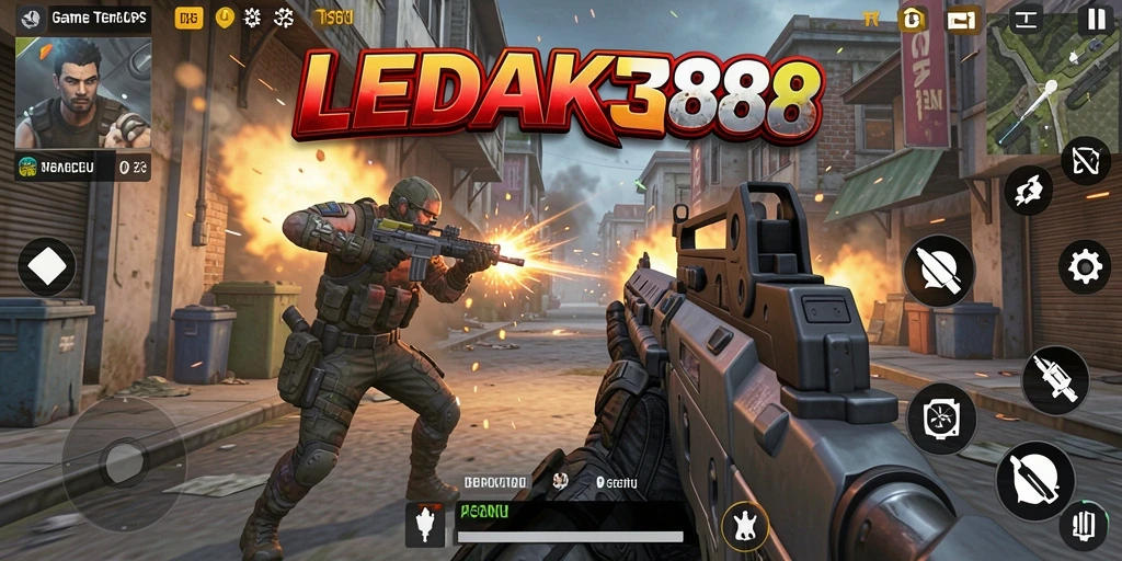 Tampilan gameplay seru dari LEDAK388 dengan aksi tembak-menembak intens.