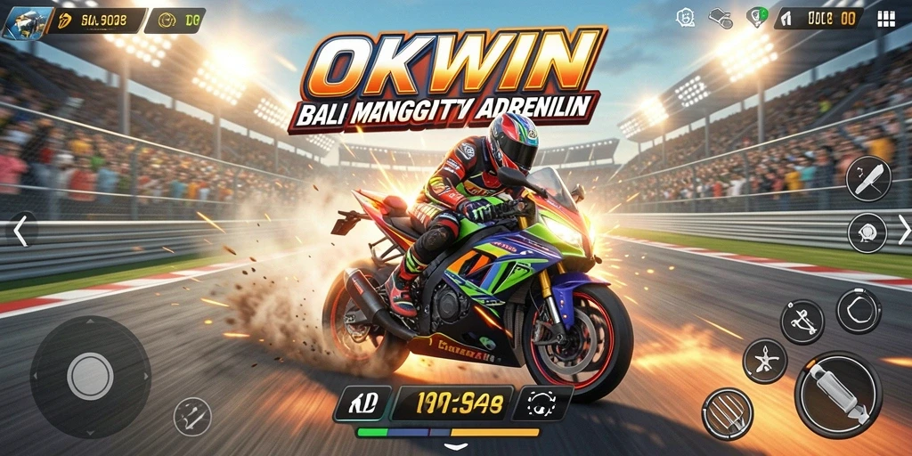 Tangkapan layar dari gameplay seru OKWIN saat balapan motor.