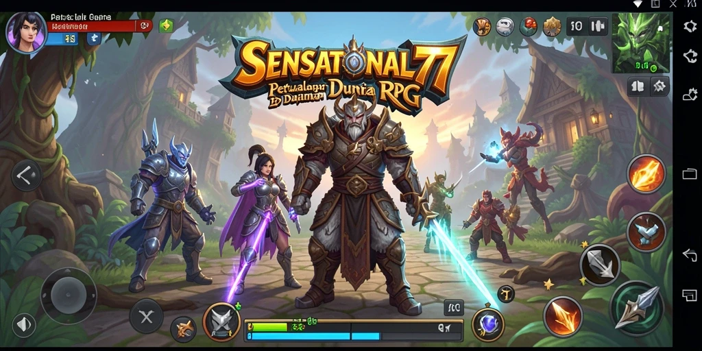 Tampilan gameplay SENSATIONAL77 yang menampilkan karakter dan pertarungan RPG.