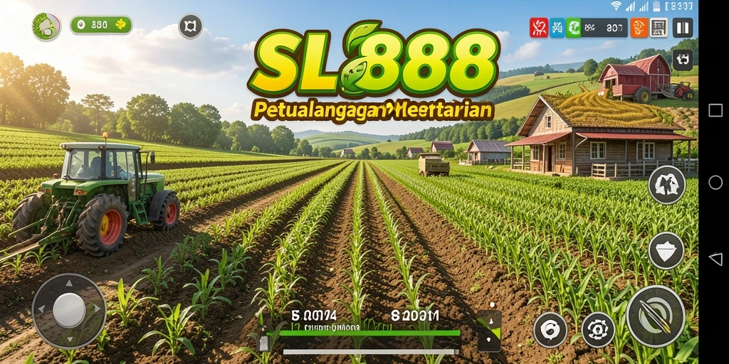 Tampilan gameplay SL888 dengan aktivitas pertanian yang seru.